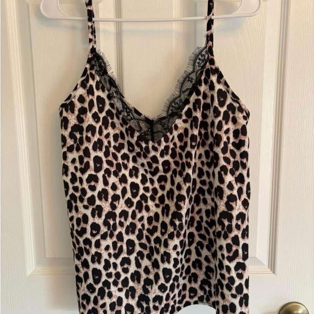 Leopard Print Cami with Lace Trim